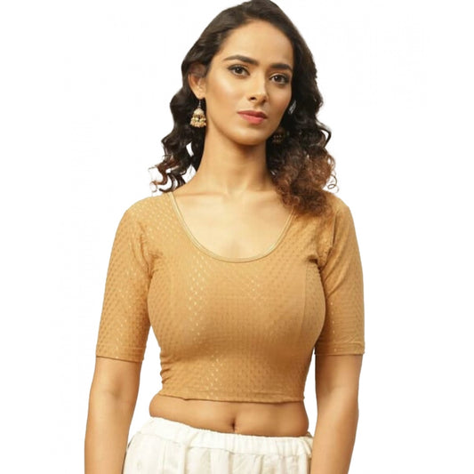 Generic Women's Cotton Lycra Blend Solid Non Padded Readymade Blouse (Beige, Size: Free Size)