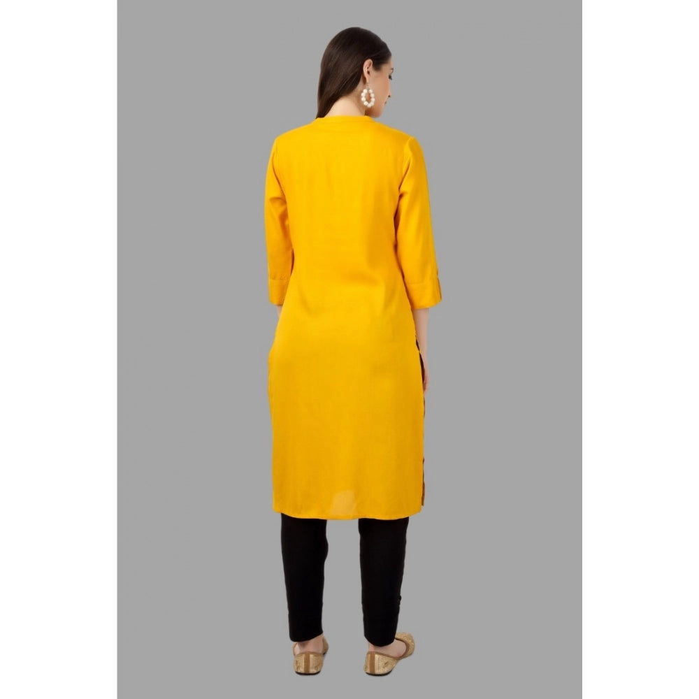 Generic Women's Solid Calf Length Rayon Kurti (Yellow)