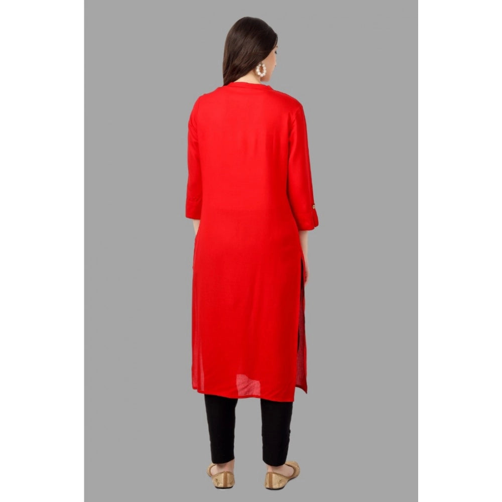 Generic Women's Solid Calf Length Rayon Kurti (Red)