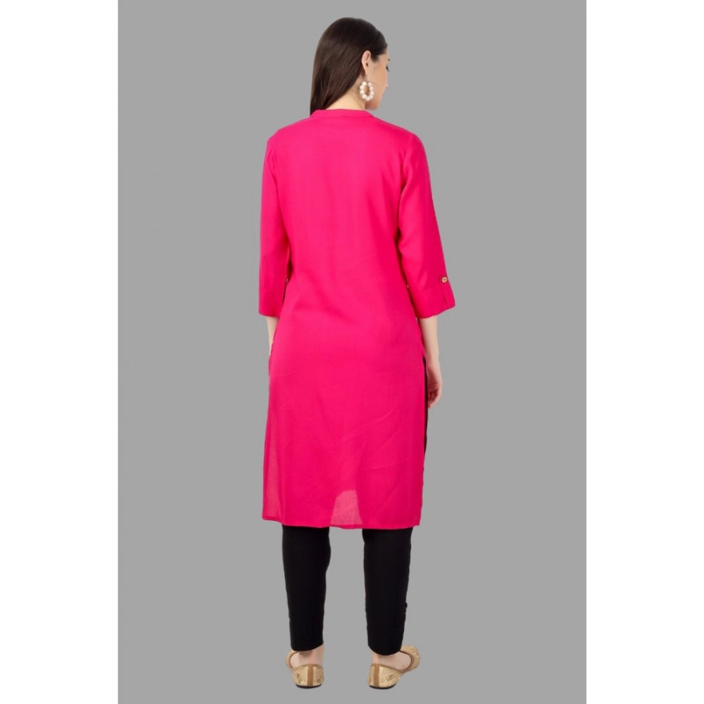Generic Women's Solid Calf Length Rayon Kurti (Pink)