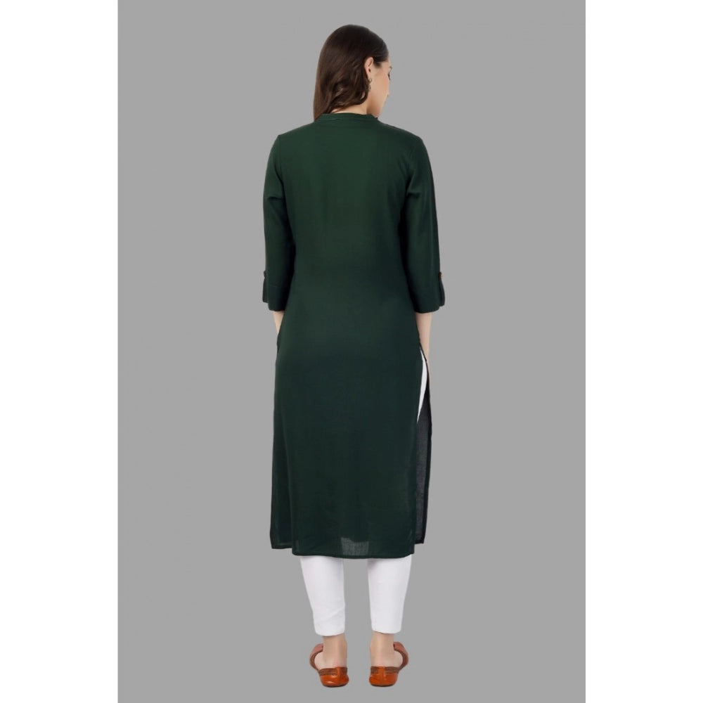 Generic Women's Solid Calf Length Rayon Kurti (Green)
