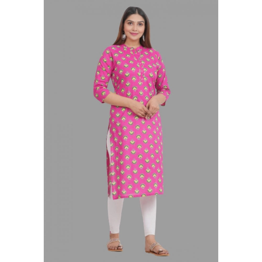 Generic Women's Printed Calf Length Cotton Kurti (Pink)