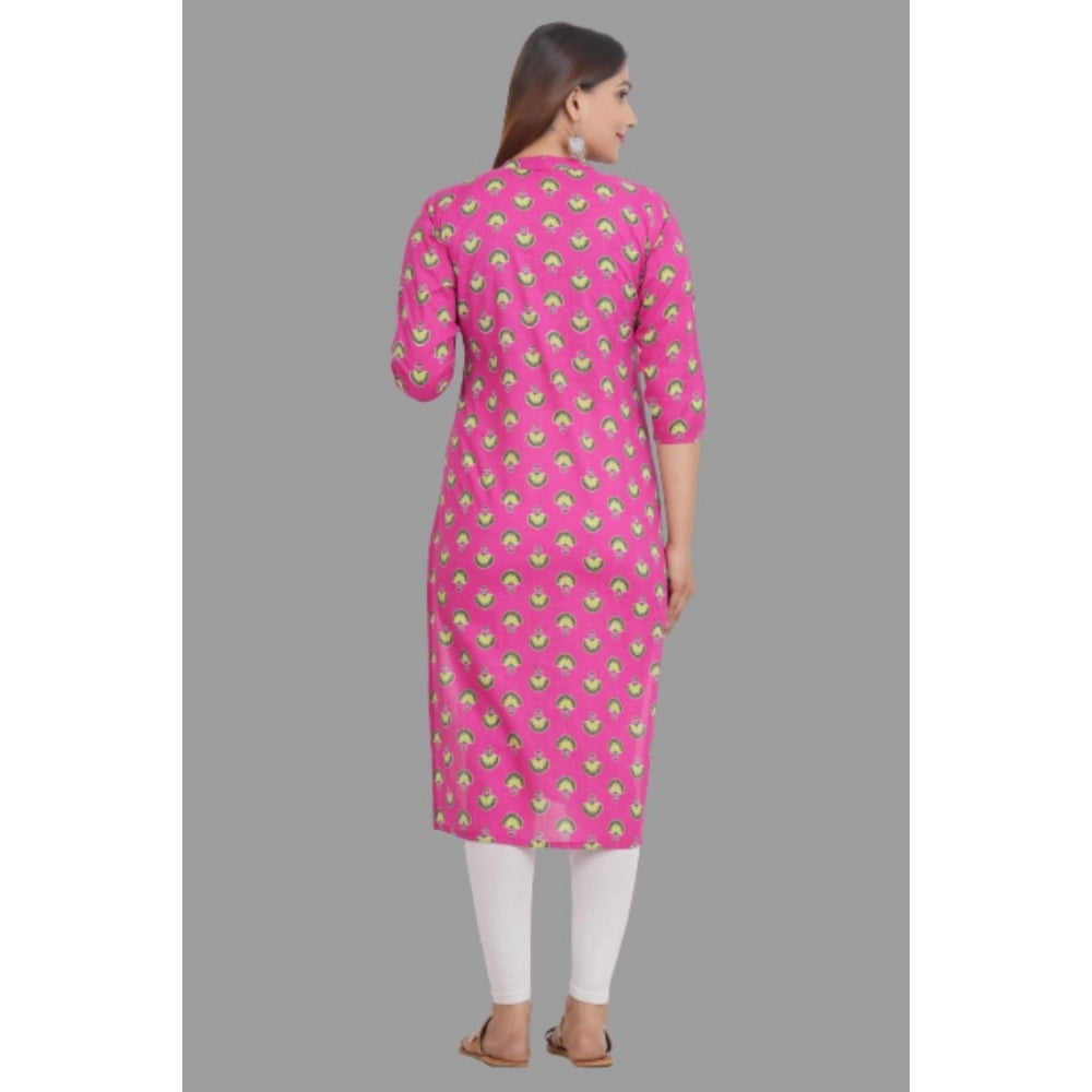 Generic Women's Printed Calf Length Cotton Kurti (Pink)