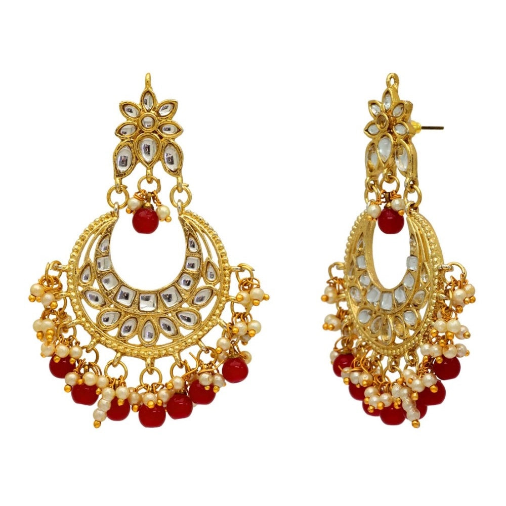 Generic Women's Maroon Color Imitation &amp; Kundan Earrings