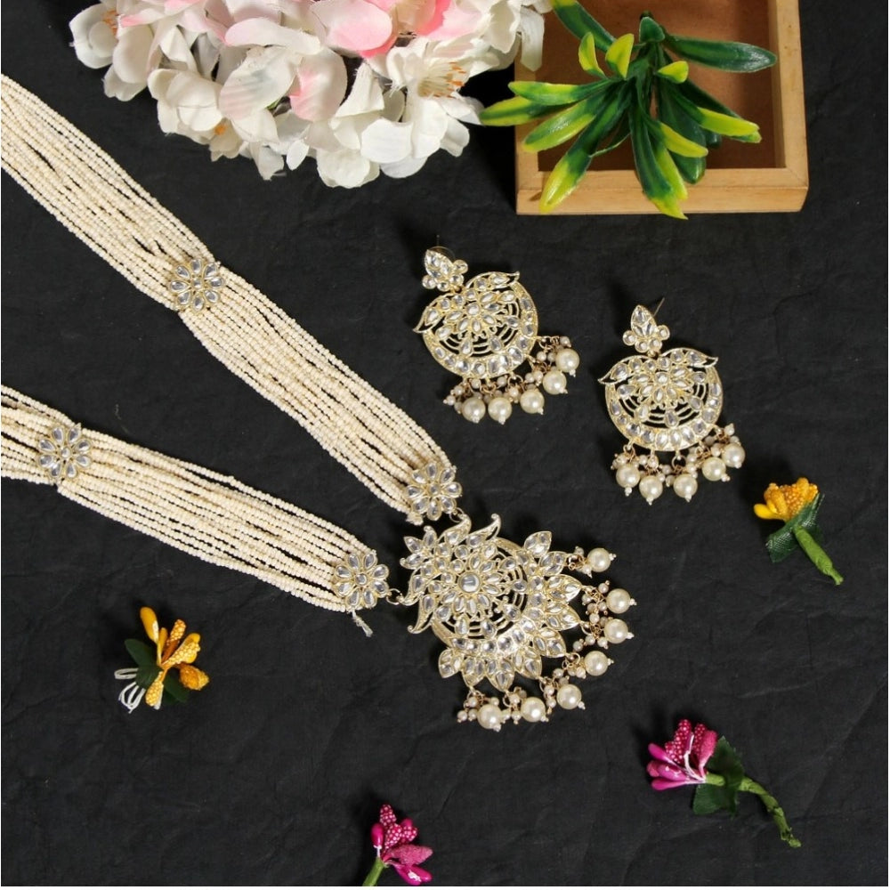 Generic Women's White Color Kundan Long Necklace Set