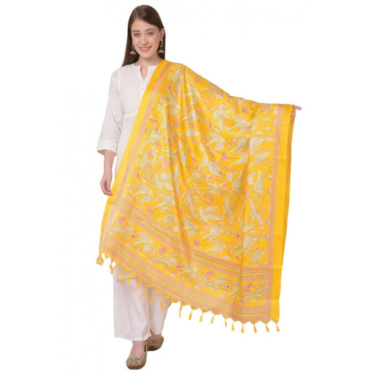 Generic Women's Art Silk Printed Dupatta (Yellow, Length: 2.25 to 2.50 Mtr)