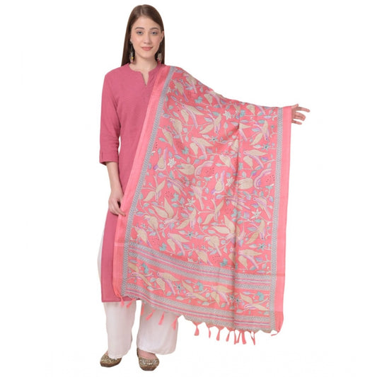 Generic Women's Art Silk Printed Dupatta (Pink, Length: 2.25 to 2.50 Mtr)