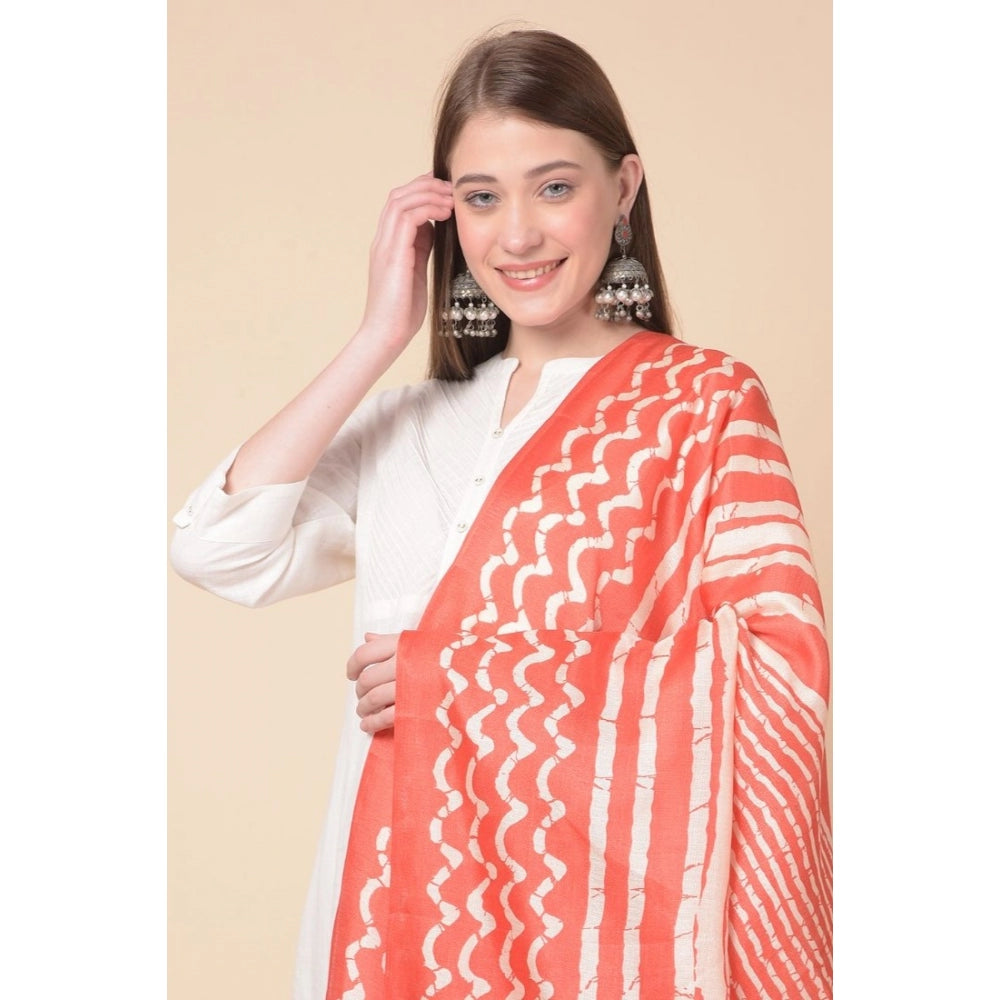 Generic Women's Art Silk Printed Dupatta (Orange, Length: 2.25 to 2.50 Mtr)