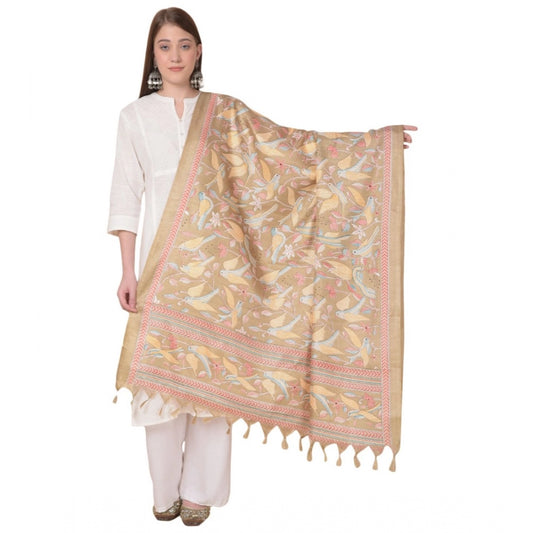 Generic Women's Art Silk Printed Dupatta (Light Brown, Length: 2.25 to 2.50 Mtr)