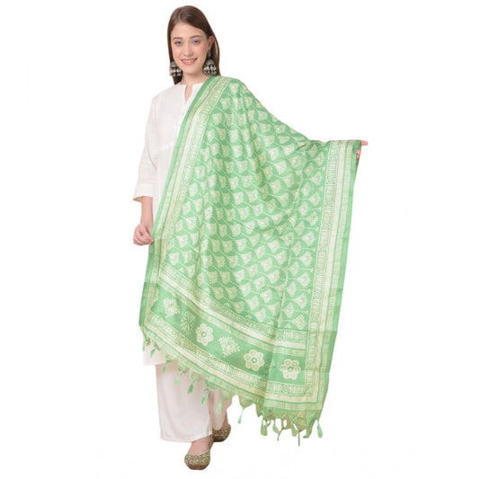 Generic Women's Art Silk Printed Dupatta (Light Green, Length: 2.25 to 2.50 Mtr)