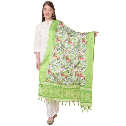Generic Women's Art Silk Printed Dupatta (Light Green, Length: 2.25 to 2.50 Mtr)