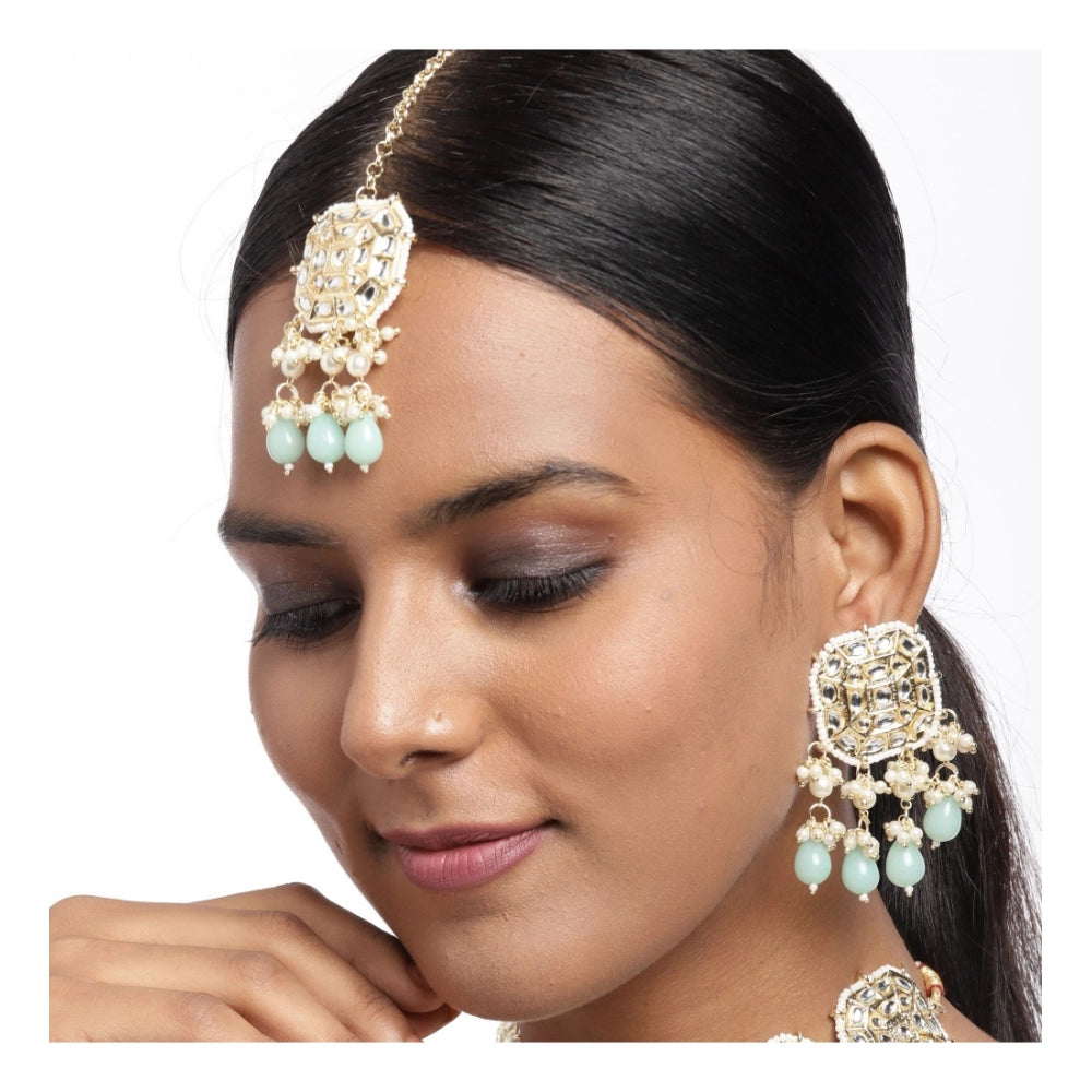 Generic Women's Rose Gold Plated Alloy Kundan Earrings &amp; Mangtikka (White)