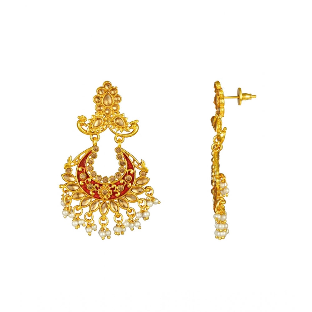 Generic Women's Rose Gold Plated Alloy Kundan Earrings &amp; Mangtikka (Maroon)