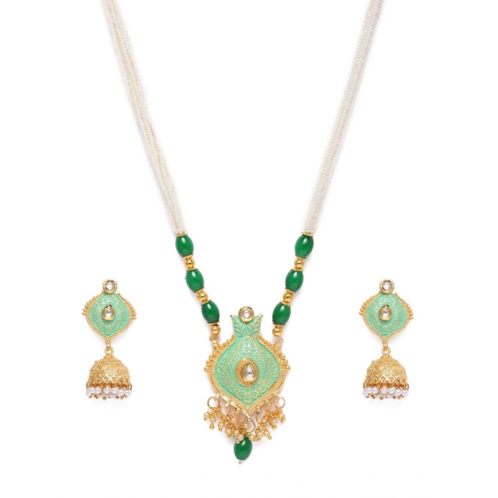 Generic Women's Rose Gold Plated Alloy Necklace &amp; Earings Set (Green)