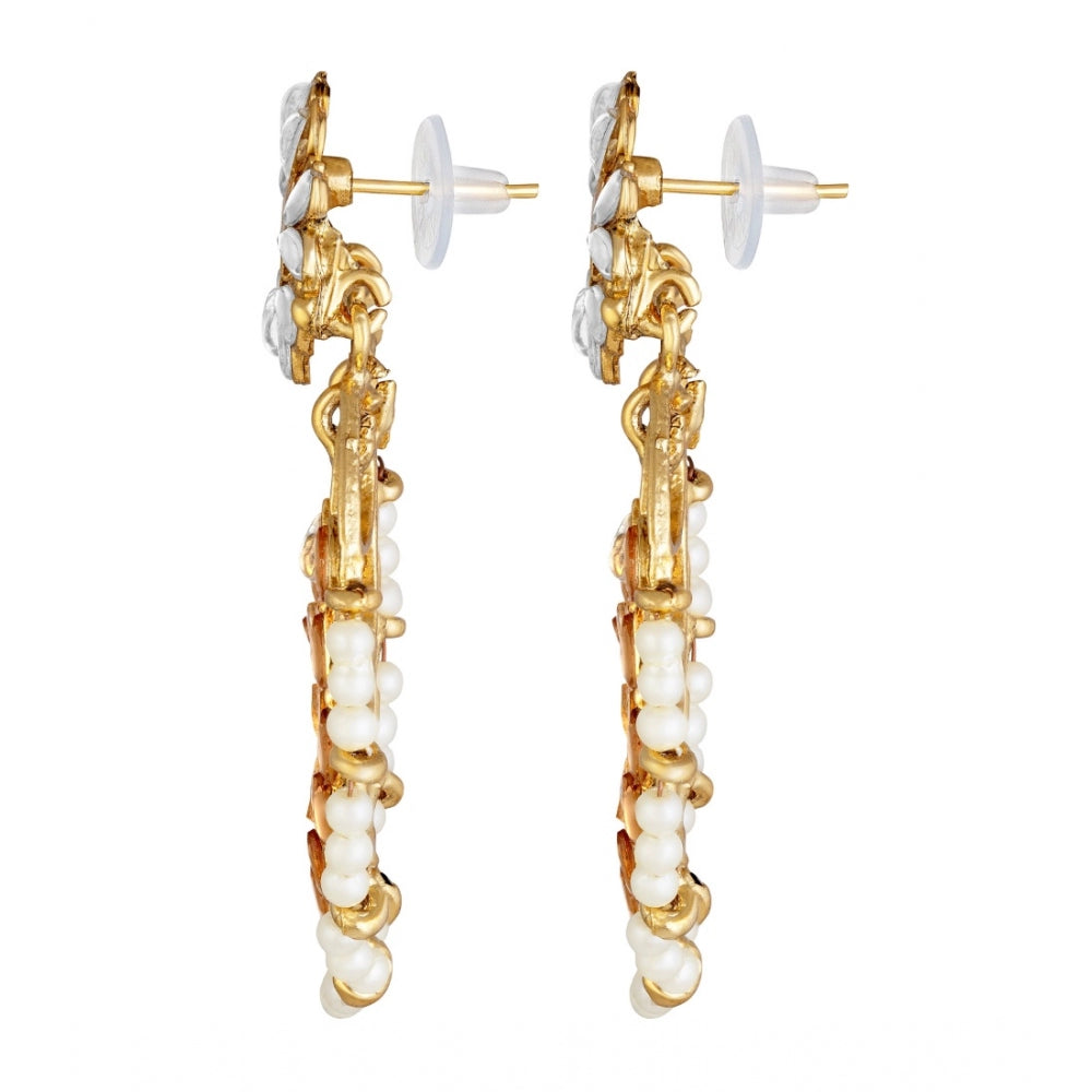 Generic Women's Rose Gold Plated Alloy Kundan Earrings &amp; Mangtikka (White &amp; Gold)