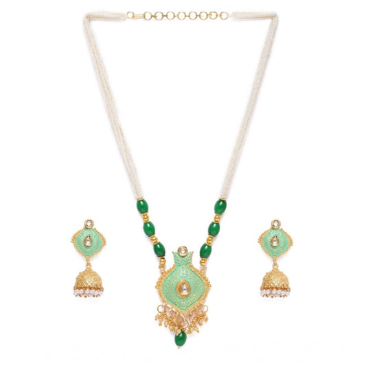 Generic Women's Rose Gold Plated Alloy Necklace &amp; Earings Set (Green)