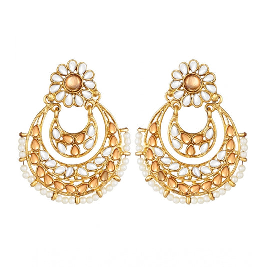 Generic Women's Rose Gold Plated Alloy Kundan Earrings &amp; Mangtikka (White &amp; Gold)