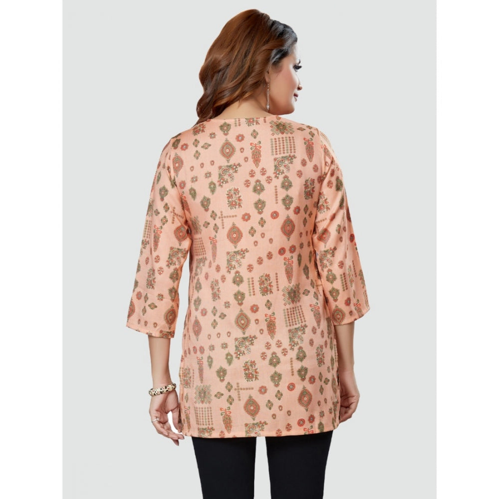 Generic Women's Casual 3/4 Sleeves Printed Rayon Short Top (Peach)