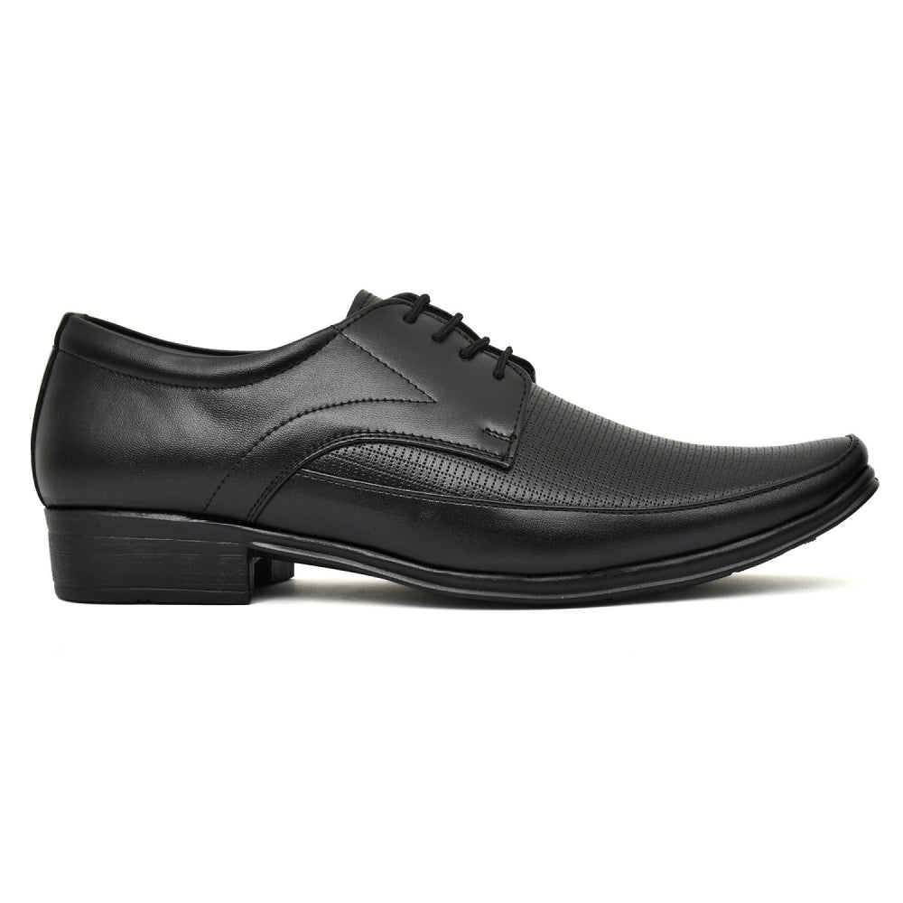 Generic Men's Solid Faux Leather Lace up Formal Shoes (Black)