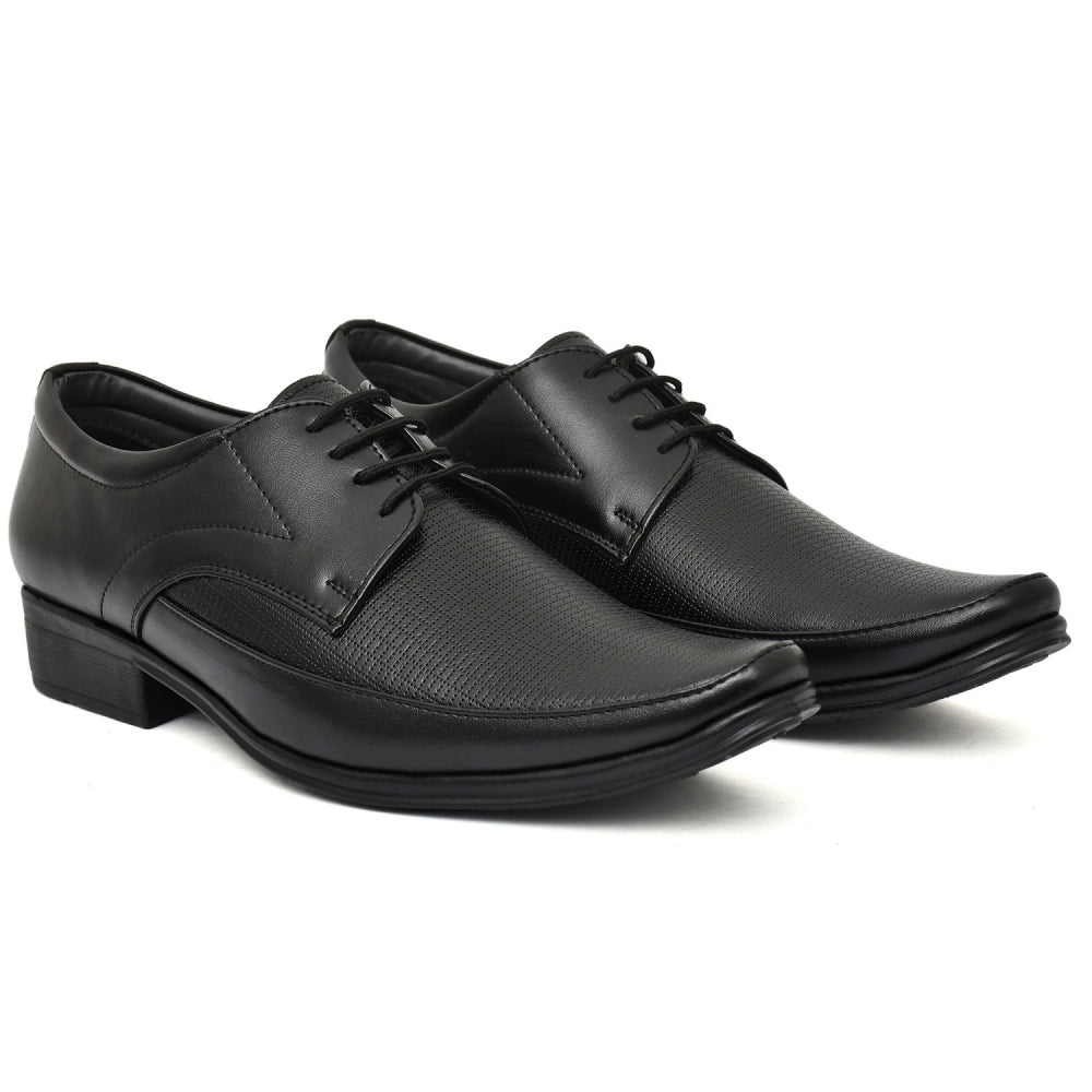 Generic Men's Solid Faux Leather Lace up Formal Shoes (Black)