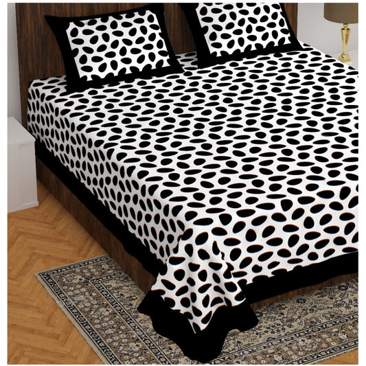 Generic Cotton Printed Queen Size Bedsheet With 2 Pillow Covers (Black And White, 90x100 Inch)