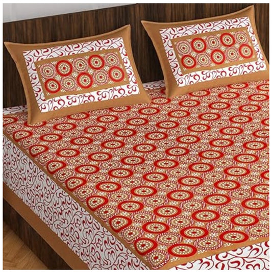 Generic Cotton Printed Queen Size Bedsheet With 2 Pillow Covers (Light Brown, 90x100 Inch)