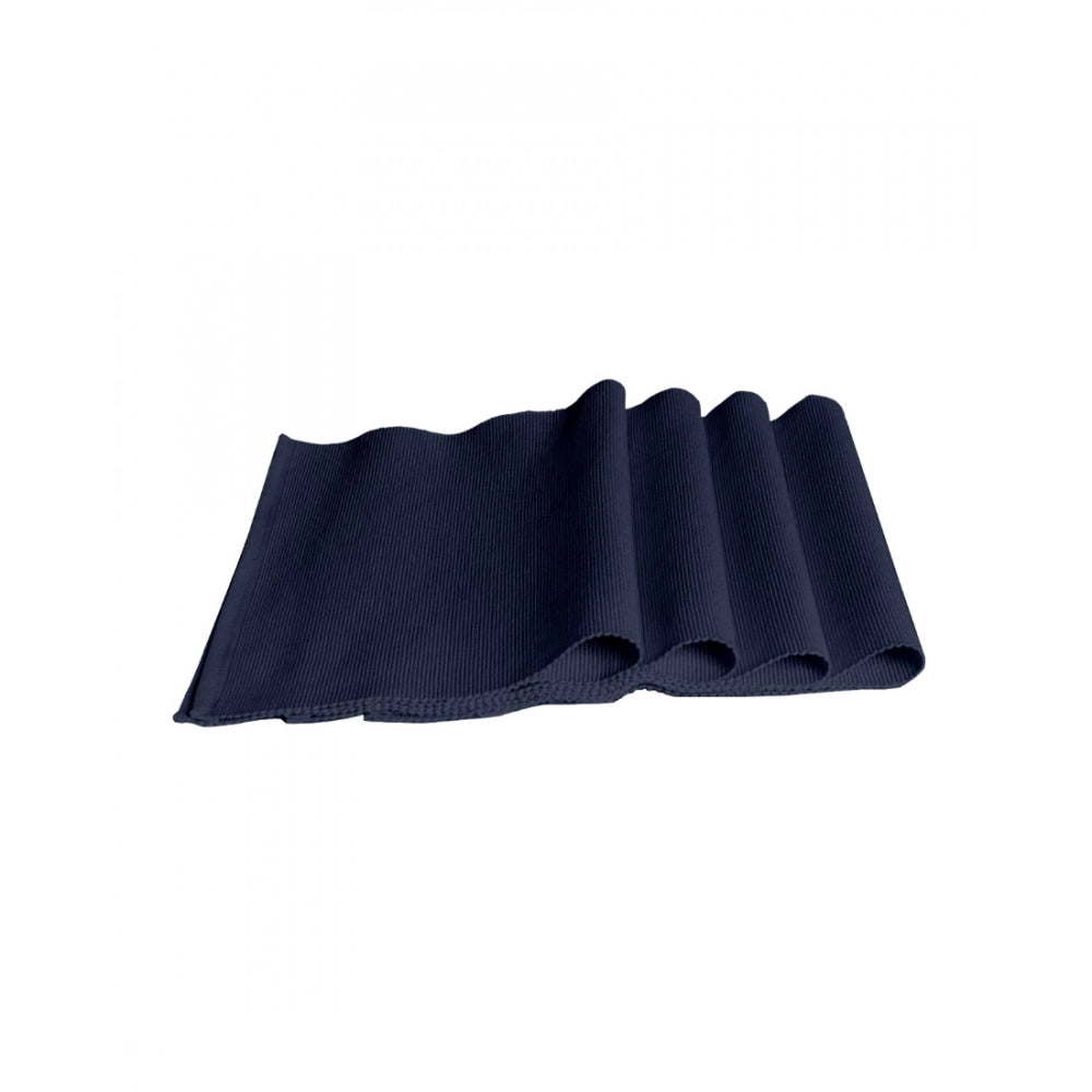 Generic Ribbed Cotton Table Runner and Placemats Sets (Navy Blue)