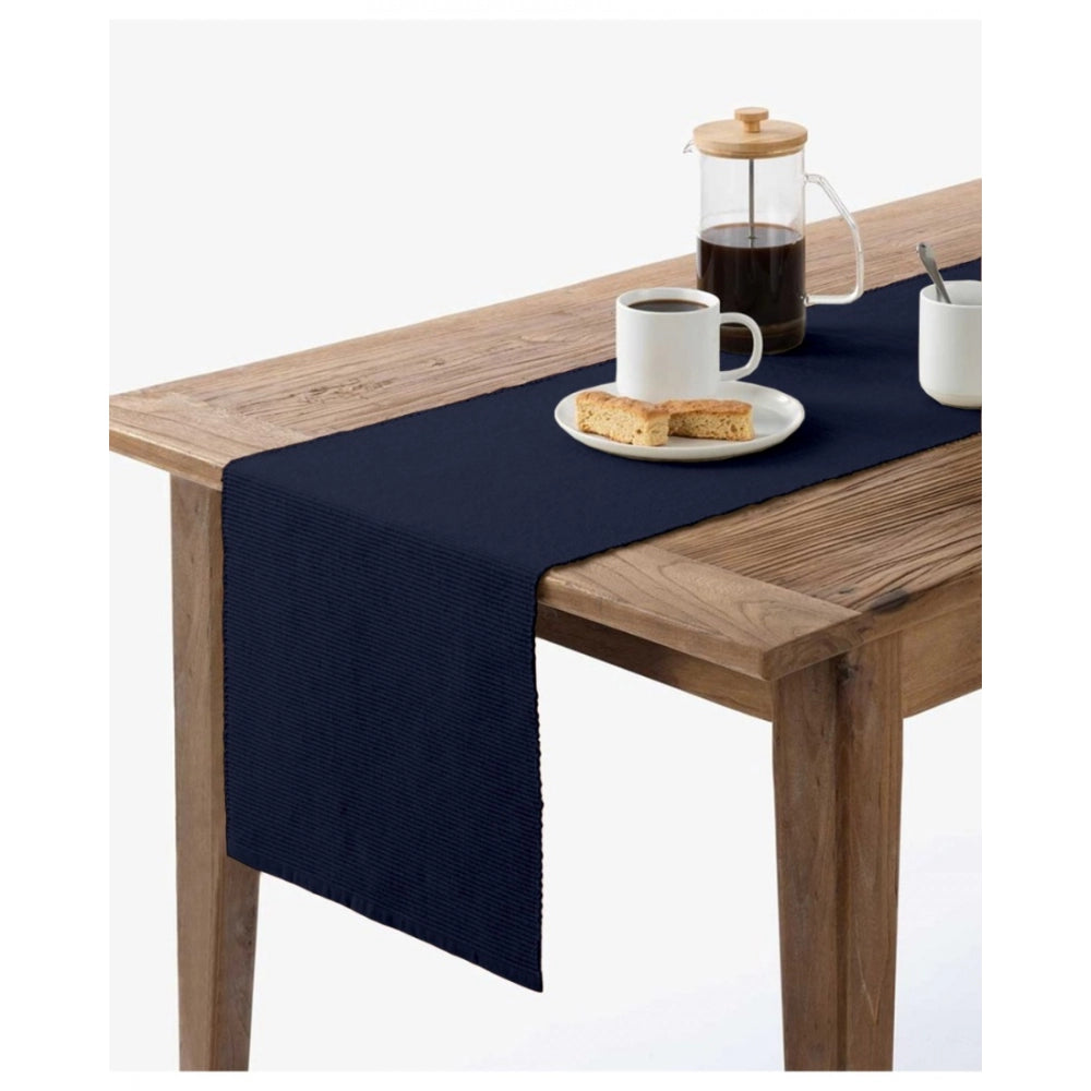 Generic Ribbed Cotton Table Runner and Placemats Sets (Navy Blue)