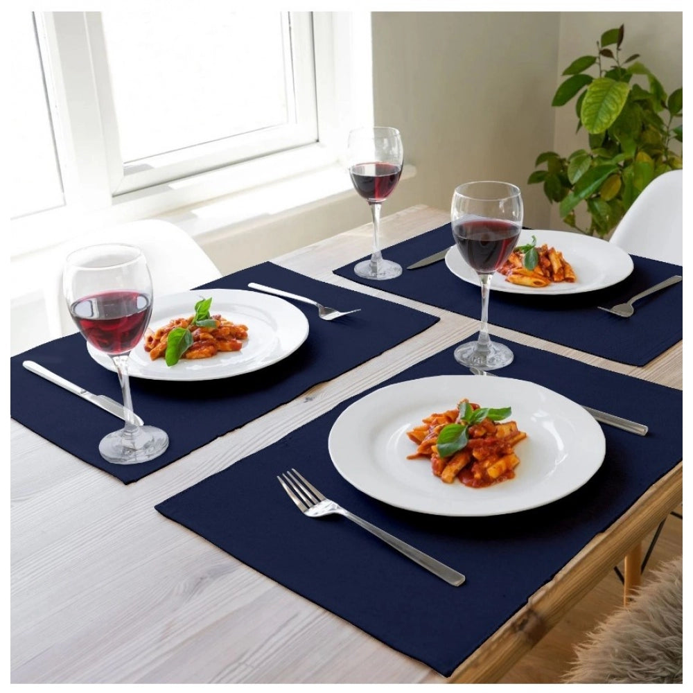 Generic Ribbed Cotton Table Runner and Placemats Sets (Navy Blue)