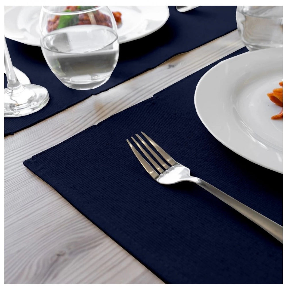 Generic Ribbed Cotton Table Runner and Placemats Sets (Navy Blue)