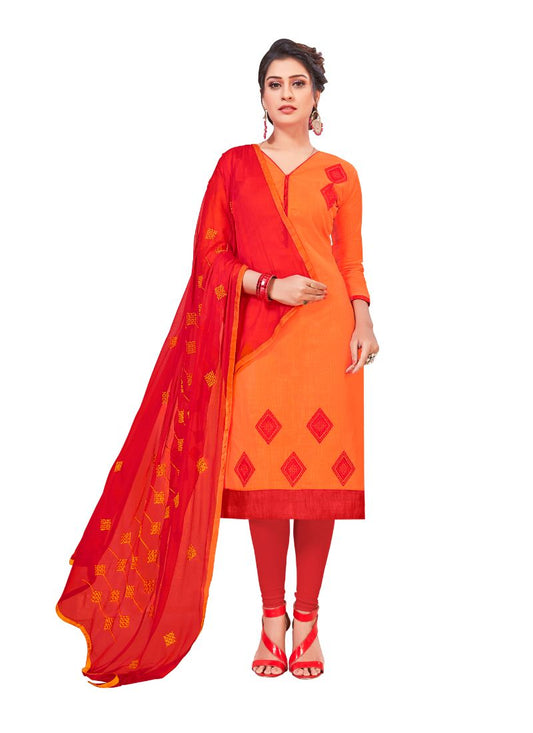 Generic Women's Slub Cotton Unstitched Salwar-Suit Material With Dupatta (Oranage, 2-2.5mtrs)