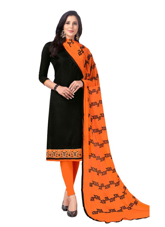 Generic Women's Cotton Unstitched Salwar-Suit Material With Dupatta (Black, 2 Mtr)