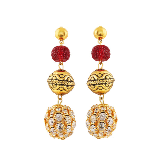 Generic Women's Gold Plated, Beads Hook Dangler Hanging Earrings-Gold