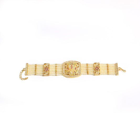 Generic Women's Gold Plated  Jadau Stone Bracelet-Golden