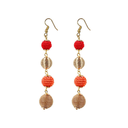 Generic Women's Gold Plated Hook Dangler Hanging Tassel Earrings-Golden,Red