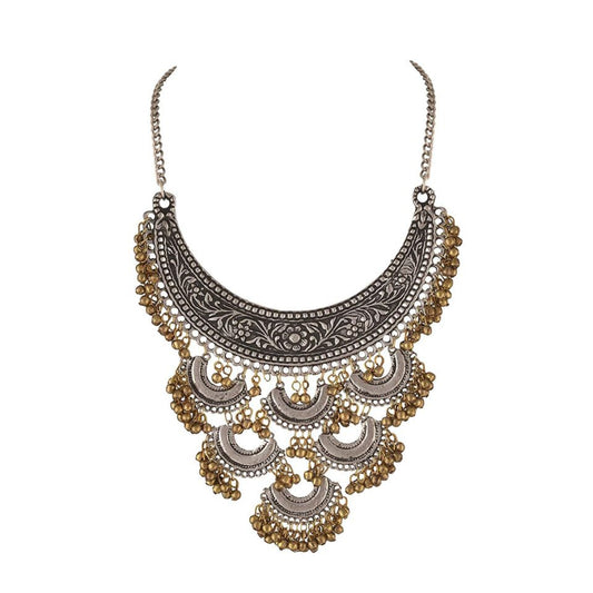 Designer Antique Oxidized Golden Ghunroo and Silver Fancy Necklace Fashion Jewellery
