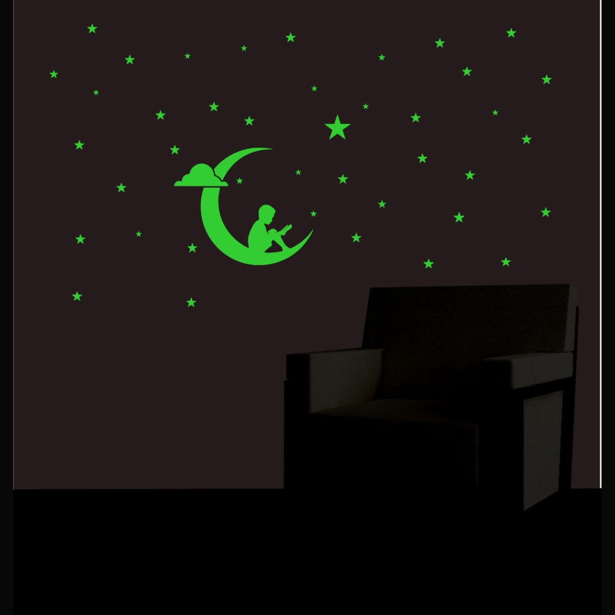 Generic Green Galaxy Of Stars With Moon Radium Wall Sticker