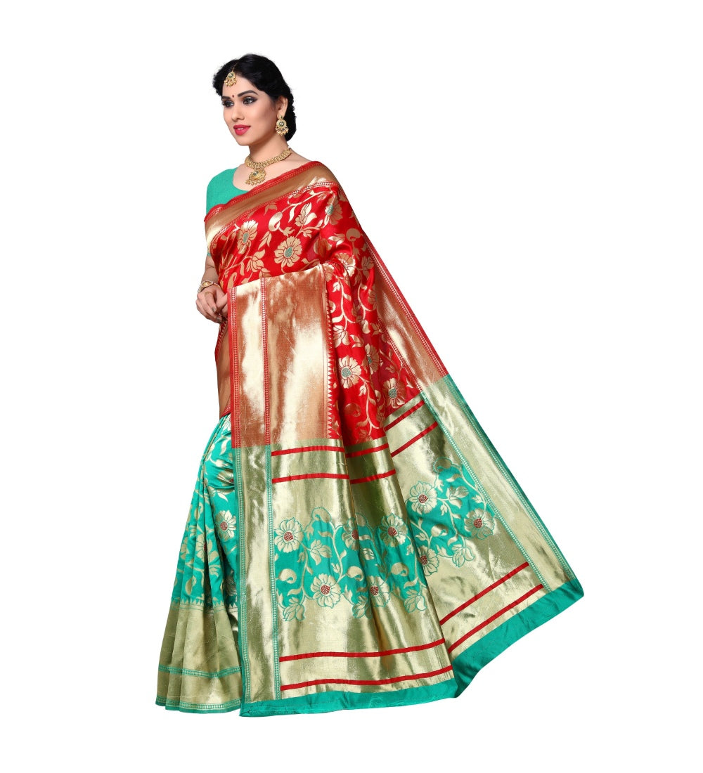 Generic Women's Jacquard Silk Saree With Blouse (Green,6-3 Mtrs)
