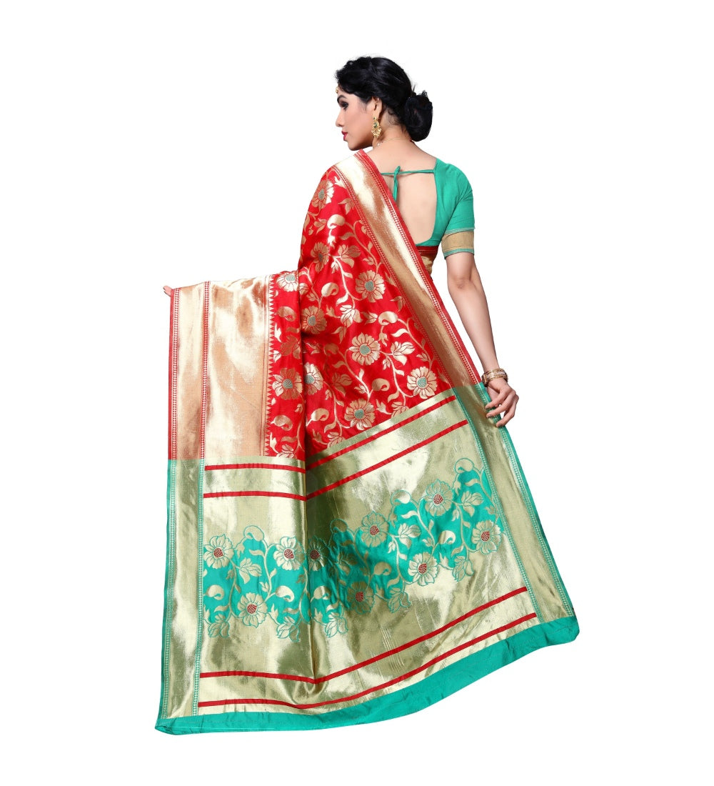 Generic Women's Jacquard Silk Saree With Blouse (Green,6-3 Mtrs)