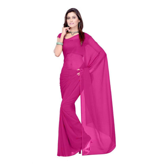 Generic Women's Georgette Plain Saree With Blouse (Wine, 5-6 Mtrs)