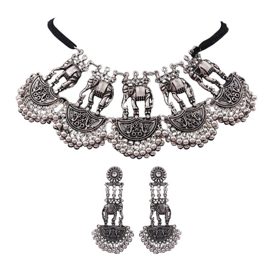 Generic Silver Antique German Oxidized Silver Plated Jewellery Set For Women