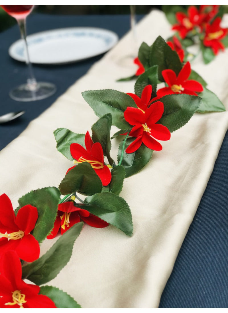 Generic Artificial Lily Flower Vine Creeper With Big Green Leaves And 22 Lily Flowers For Home Decoraton (Color: Red, Material: Silk Polyester)