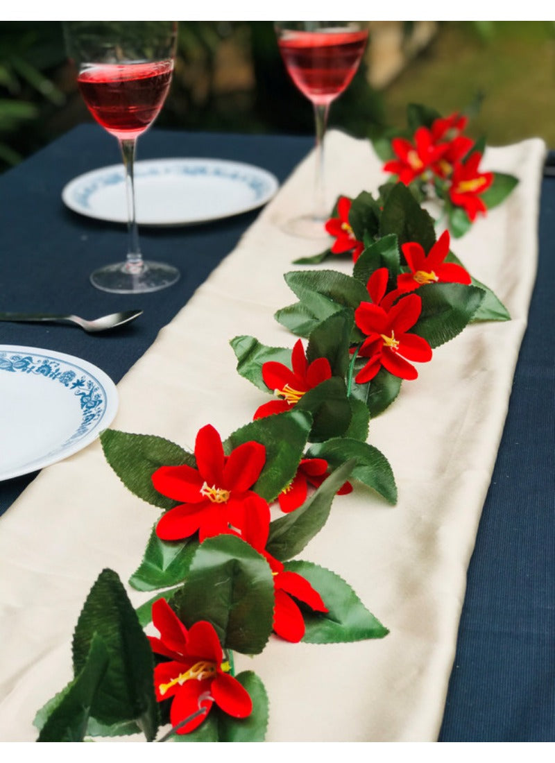 Generic Artificial Lily Flower Vine Creeper With Big Green Leaves And 22 Lily Flowers For Home Decoraton (Color: Red, Material: Silk Polyester)