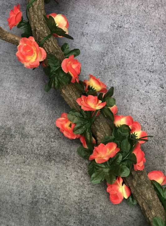 Generic Artificial Orange Rose Vine Flowers Plants Artificial Flower Creeper Hanging Rose For Home Decoration (Color: Orange, Material: Silk Polyester)
