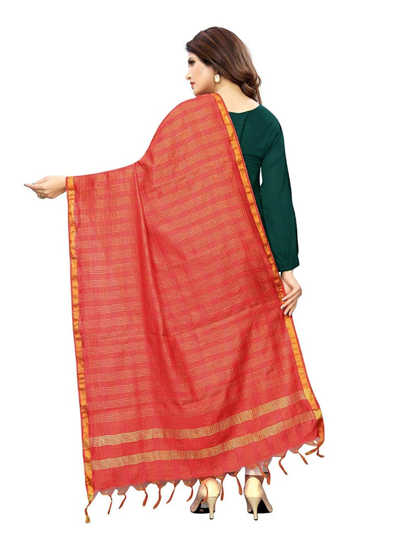 Generic Women's Cotton Jari Woven Work Dupatta (Red, Length:2-2.4 mtr)
