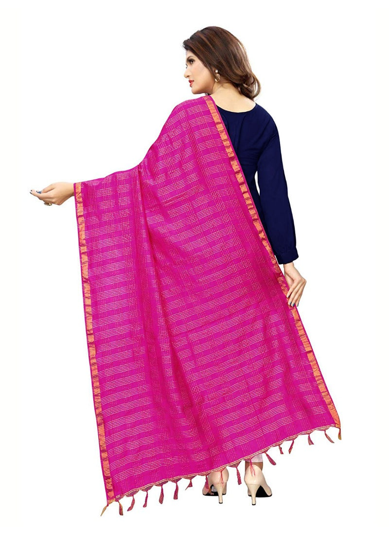Generic Women's Cotton Jari Woven Work Dupatta (Pink, Length:2-2.4 mtr)