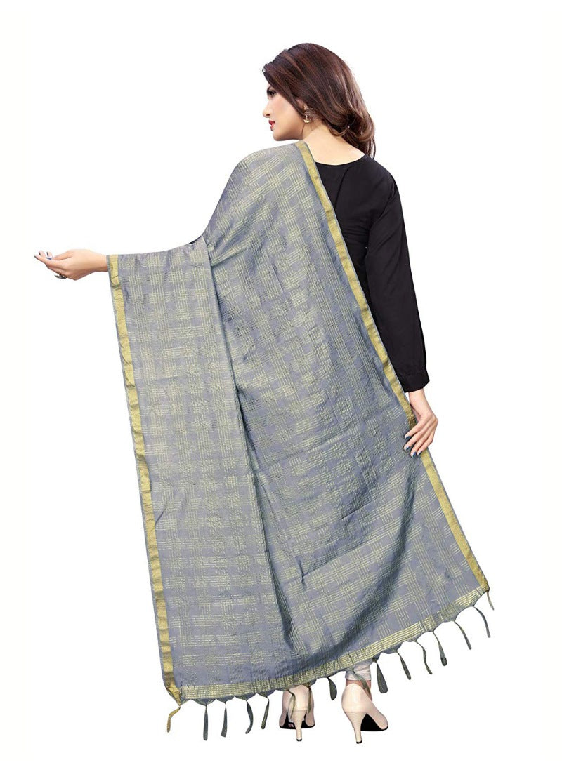 Generic Women's Cotton Jari Woven Work Dupatta (Grey, Length:2-2.4 mtr)