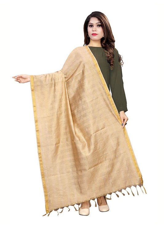 Generic Women's Cotton Jari Woven Work Dupatta (Beige, Length:2-2.4 mtr)