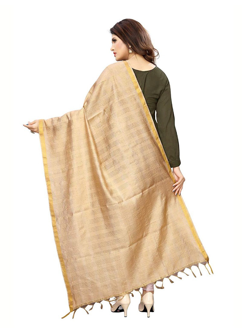 Generic Women's Cotton Jari Woven Work Dupatta (Beige, Length:2-2.4 mtr)