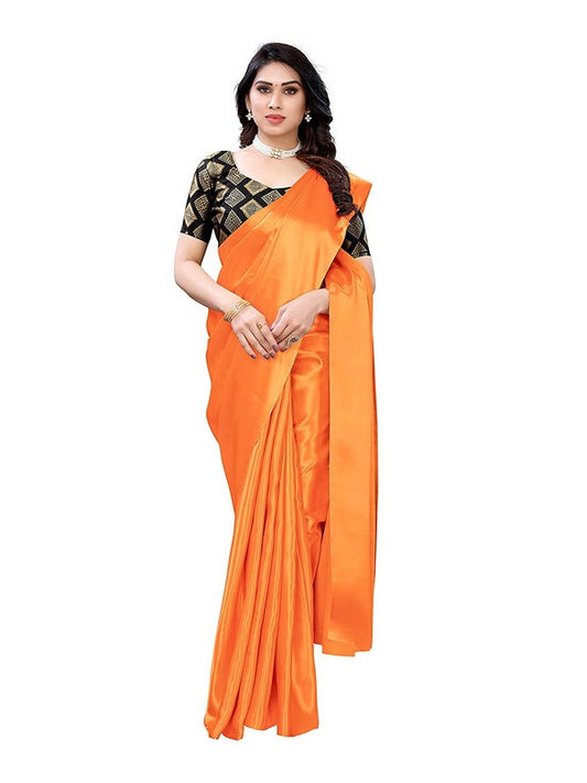 Generic Women's Satin Saree With Blouse (Mustard, 5-6mtrs)